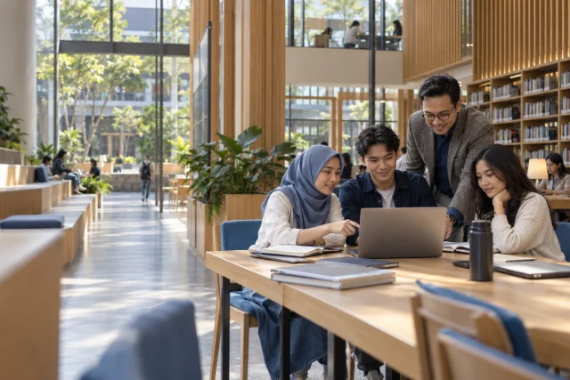 Ilustrasi kegiatan belajar bersama di kampus
