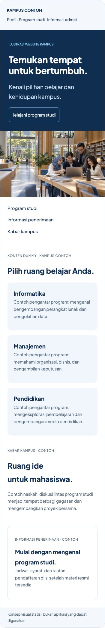 Screenshot ponsel website Kampus Contoh